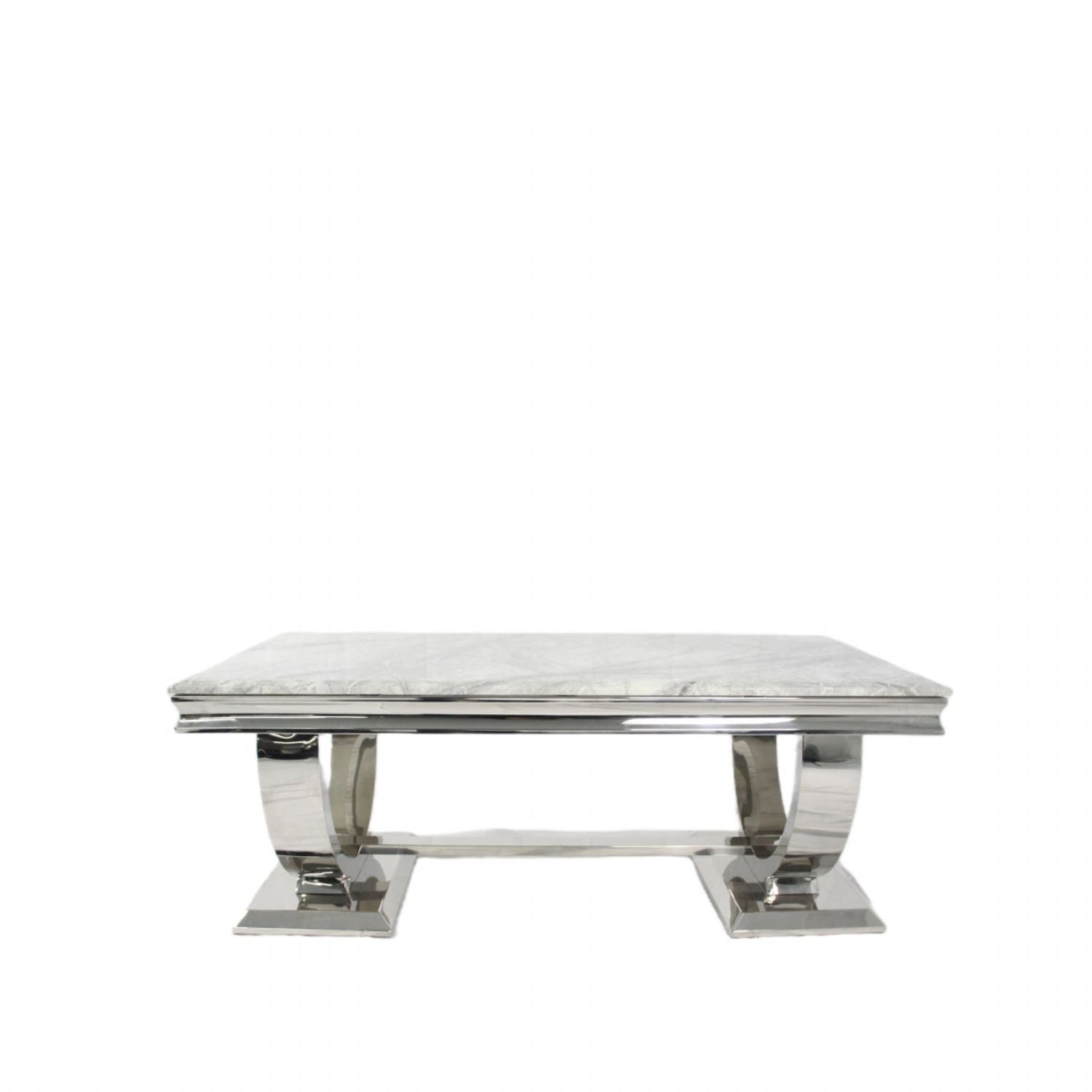 White Marble Effect Coffee Table with Chrome Circular Pedestal Base