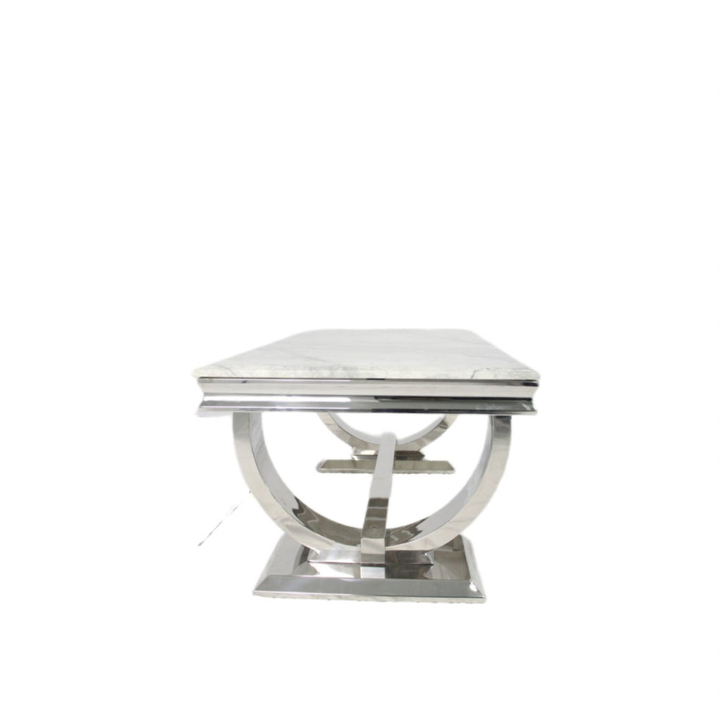 White Marble Effect Coffee Table with Chrome Circular Pedestal Base