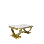 White Marble Effect Coffee Table with Gold Circular Pedestal Base