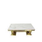 White Marble Effect Coffee Table with Gold Circular Pedestal Base