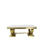 White Marble Effect Coffee Table with Gold Circular Pedestal Base
