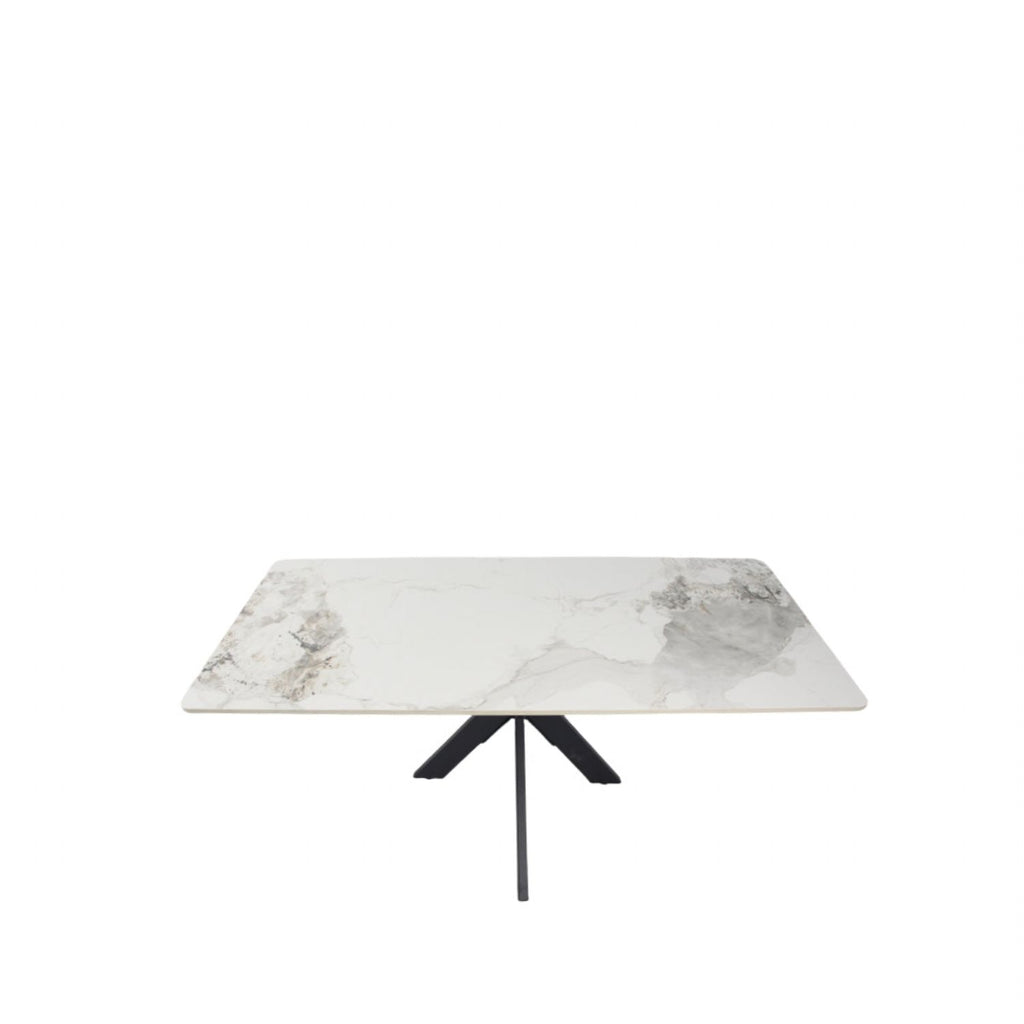 Grey Ceramic Coffee Table with Black Cross Pedestal Base