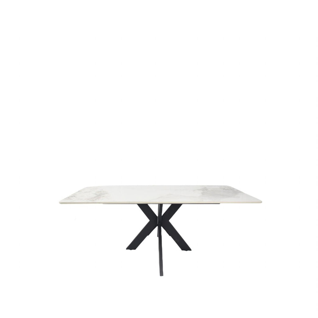 Grey Ceramic Coffee Table with Black Cross Pedestal Base