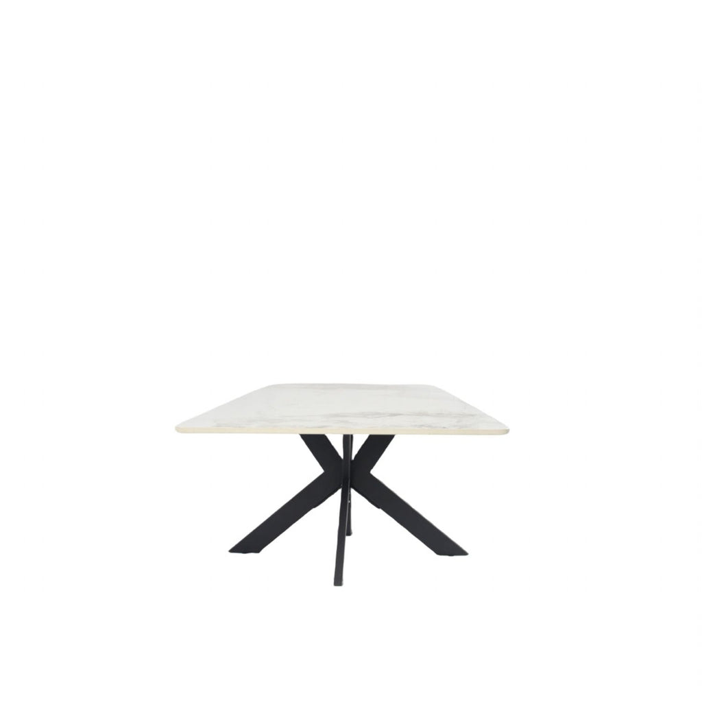 Grey Ceramic Coffee Table with Black Cross Pedestal Base