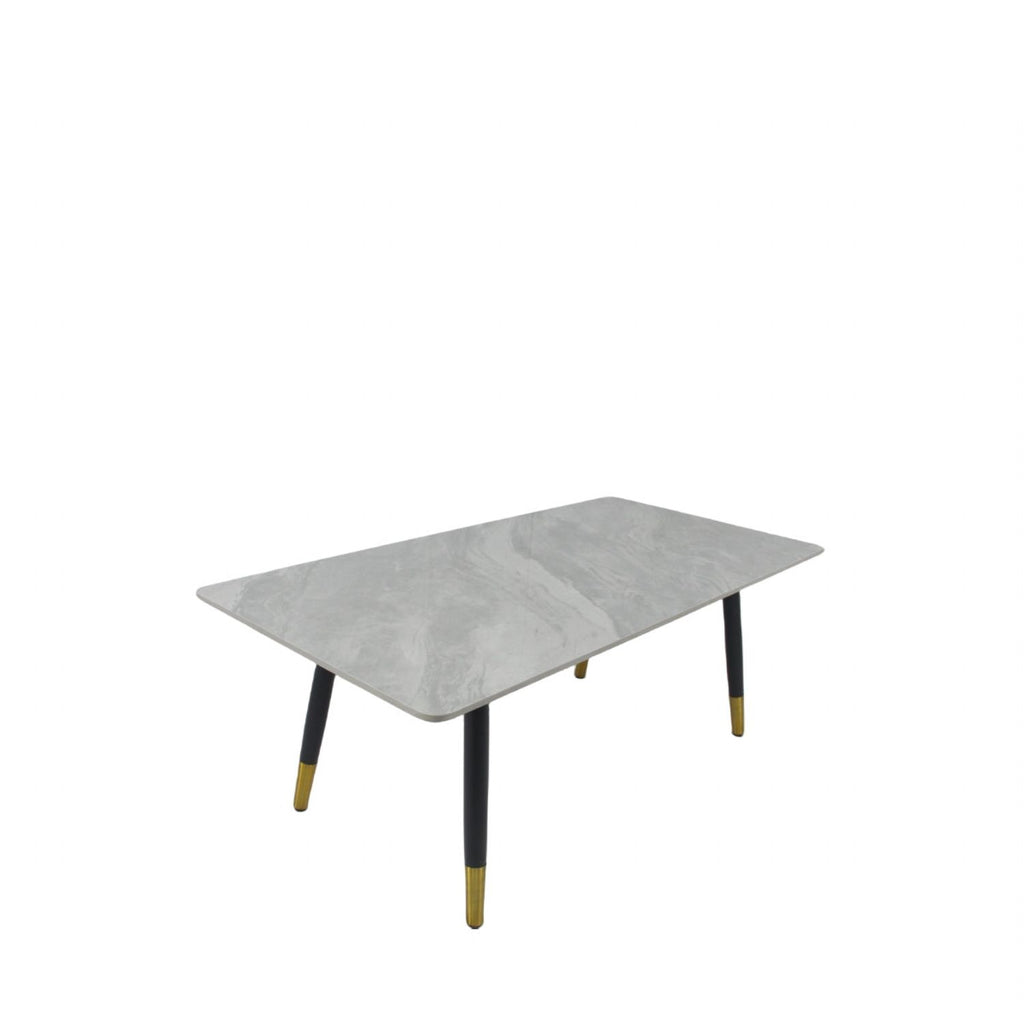 Grey Ceramic Coffee Table with Black Legs and Gold Accents