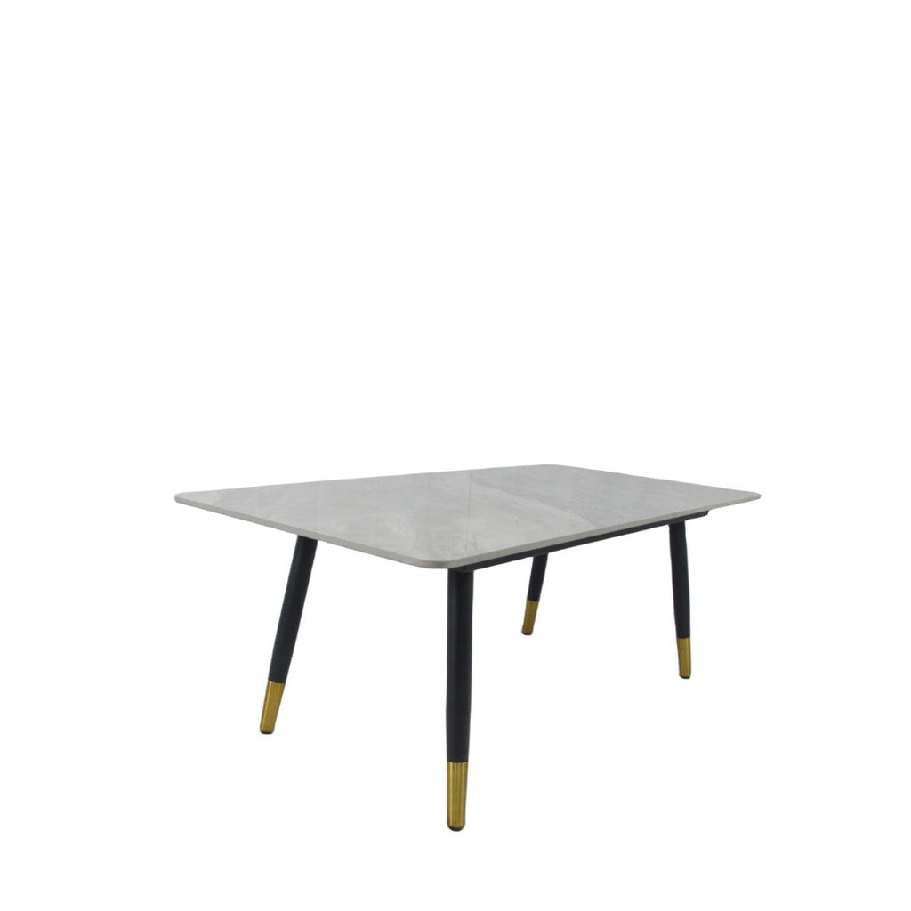 Grey Ceramic Coffee Table with Black Legs and Gold Accents