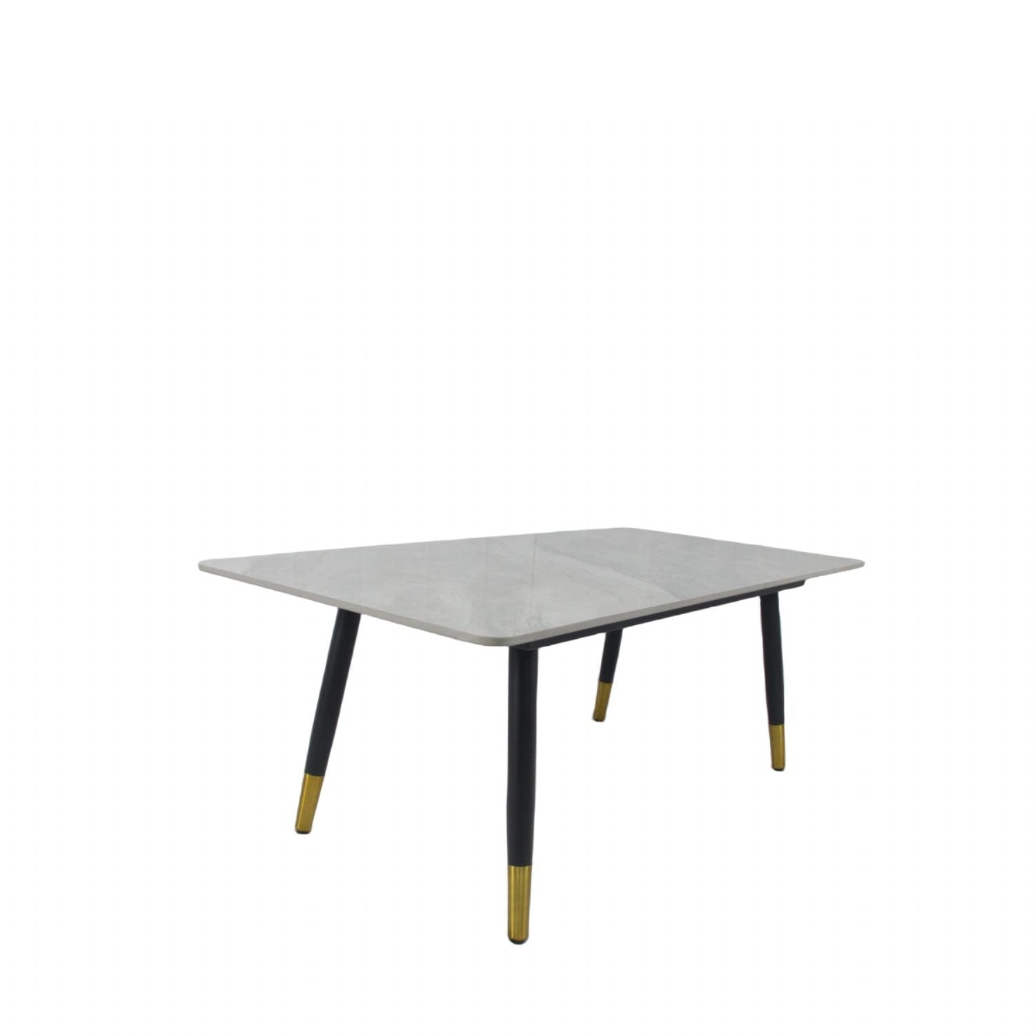 Grey Ceramic Coffee Table with Black Legs and Gold Accents