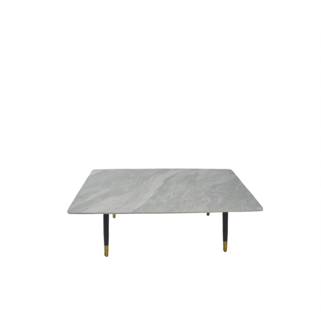 Grey Ceramic Coffee Table with Black Legs and Gold Accents