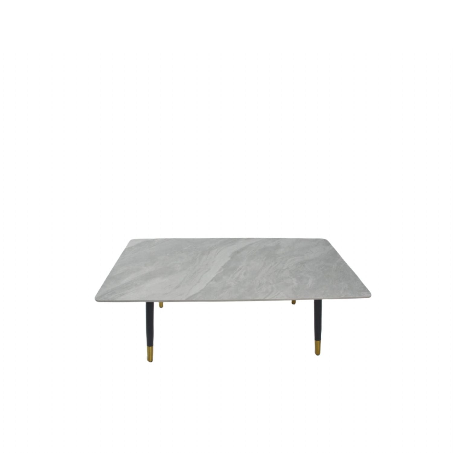 Grey Ceramic Coffee Table with Black Legs and Gold Accents