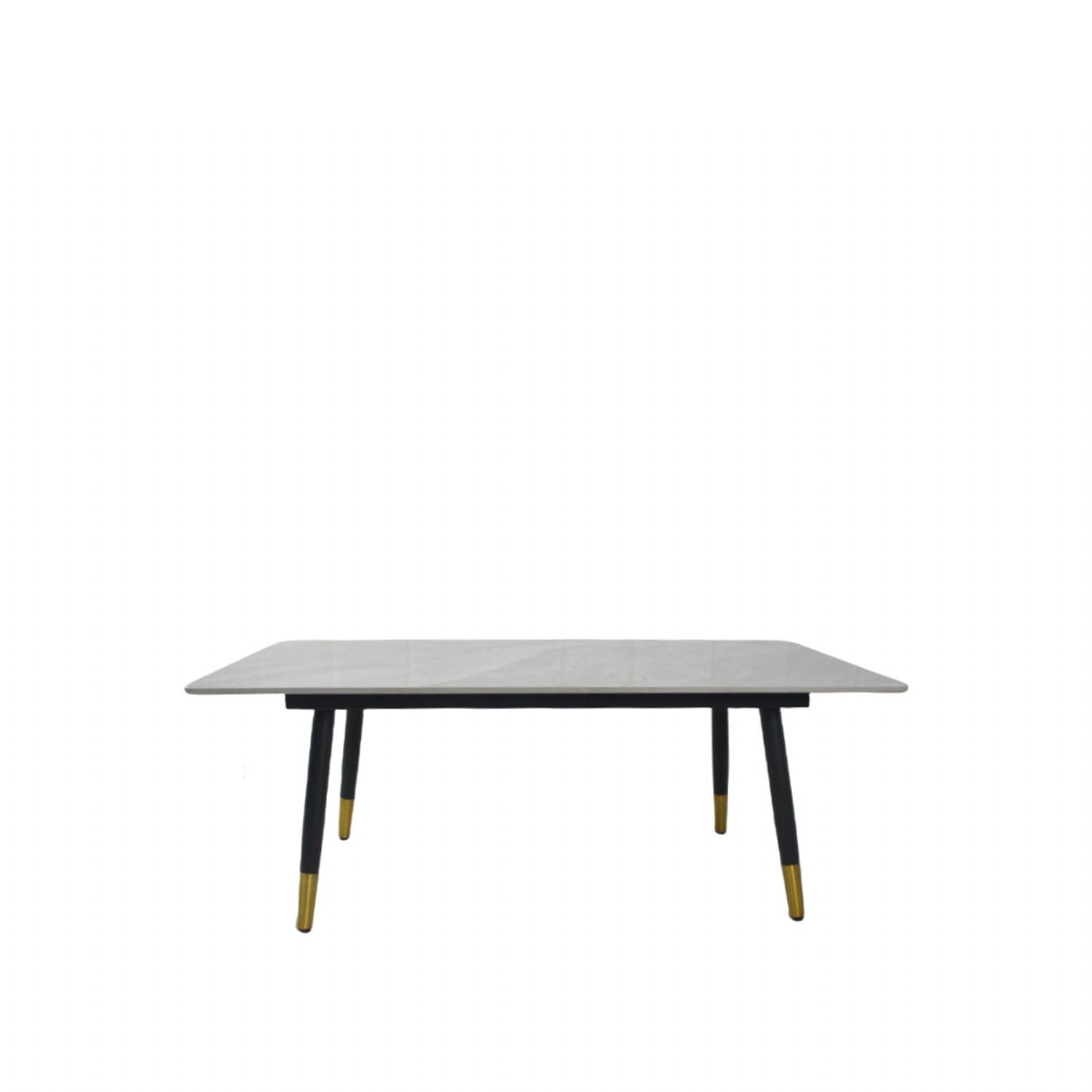 Grey Ceramic Coffee Table with Black Legs and Gold Accents
