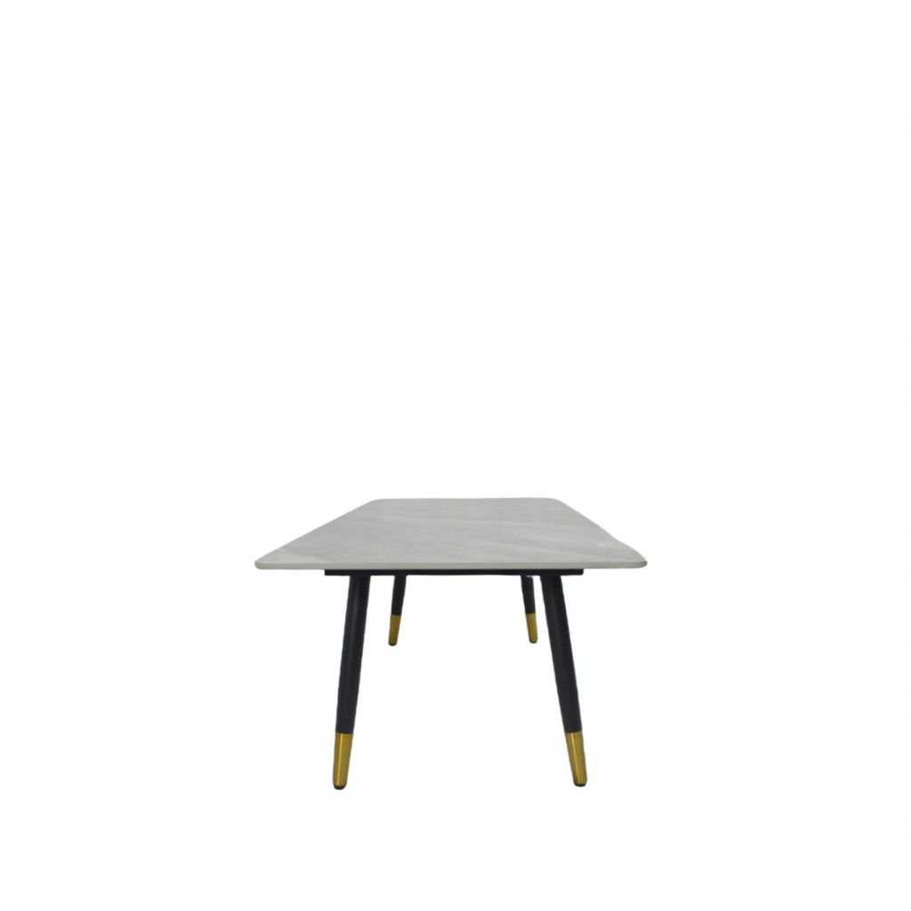 Grey Ceramic Coffee Table with Black Legs and Gold Accents