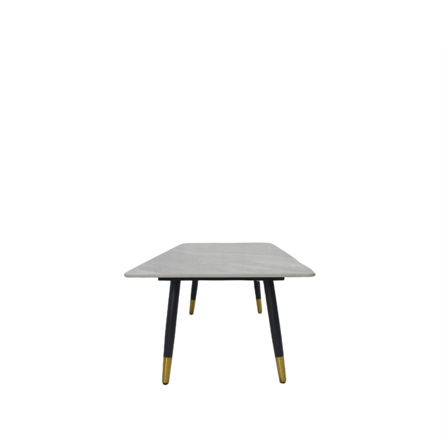 Grey Ceramic Coffee Table with Black Legs and Gold Accents