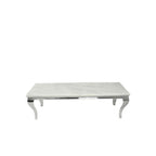 Italian Marble Top TV Stand with Polished Chrome Frame and Curved Legs