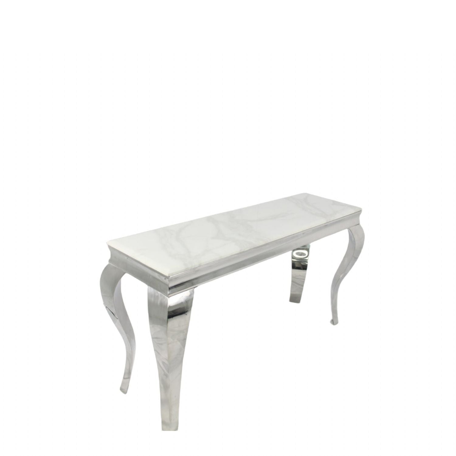 White Marble Effect Rectangular Console Table with Chrome Legs