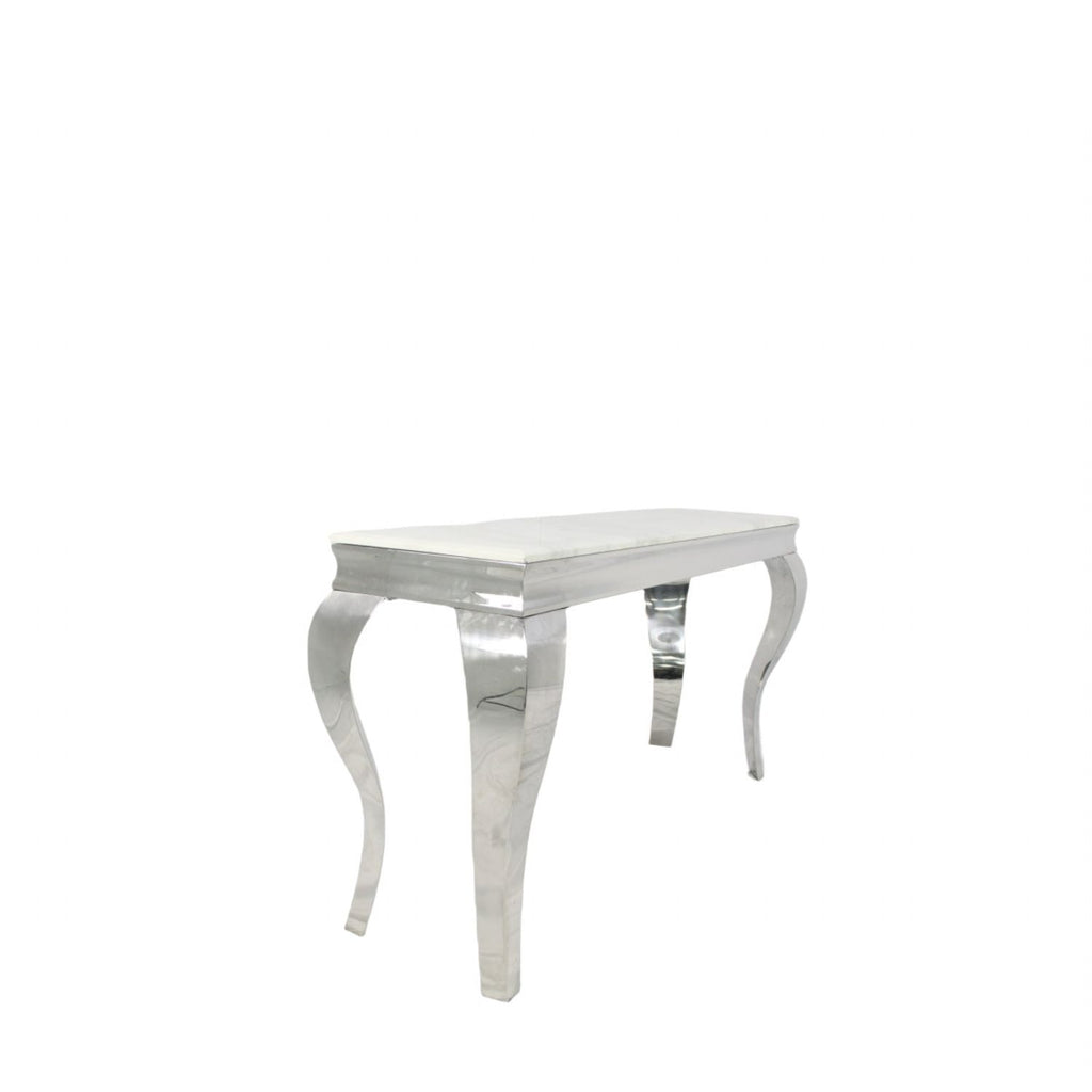 White Marble Effect Rectangular Console Table with Chrome Legs