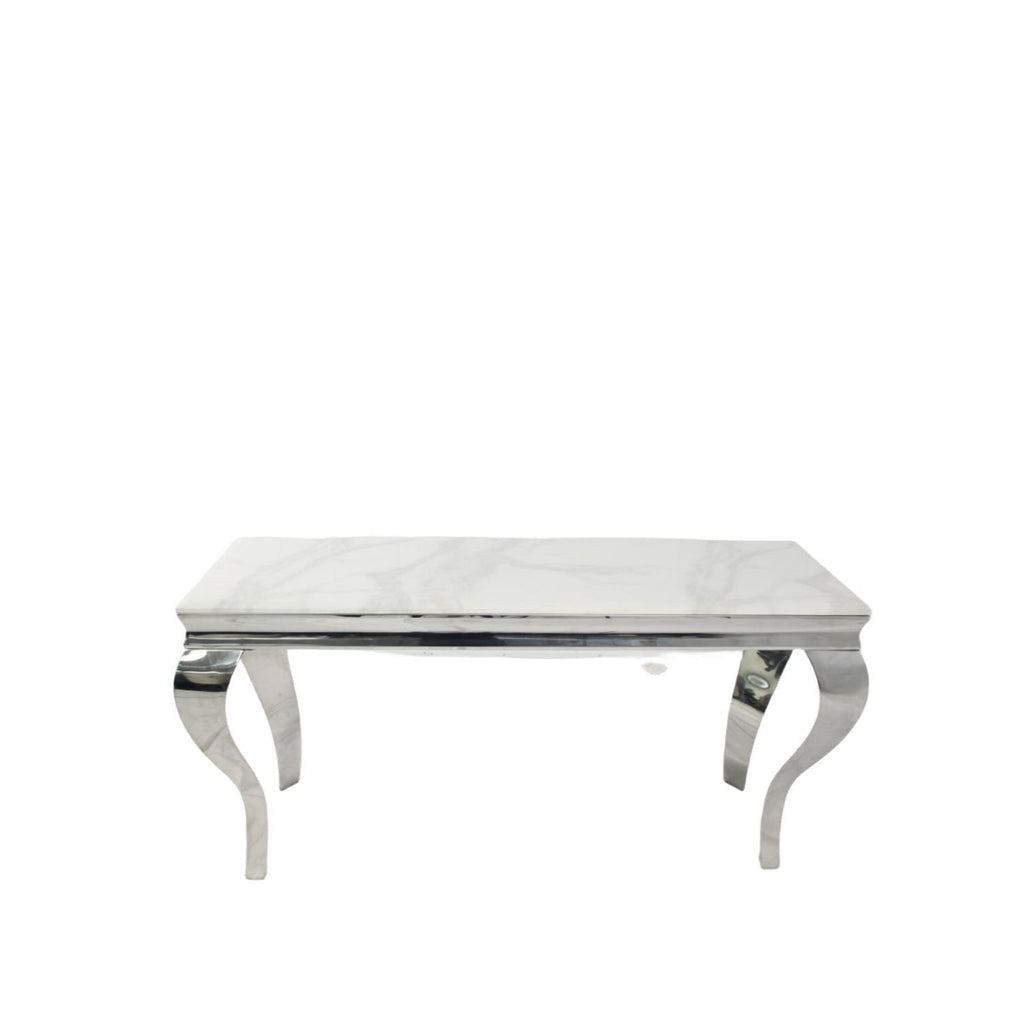 White Marble Effect Rectangular Console Table with Chrome Legs
