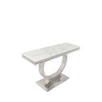 White Marble Effect 1.2m Console Table with Chrome Circular Pedestal Base