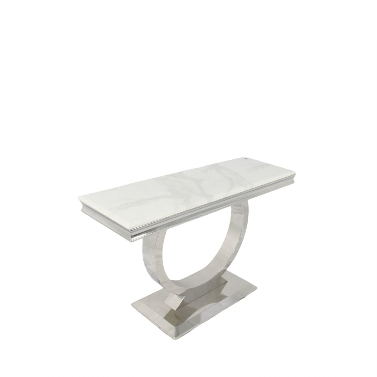 White Marble Effect 1.2m Console Table with Chrome Circular Pedestal Base