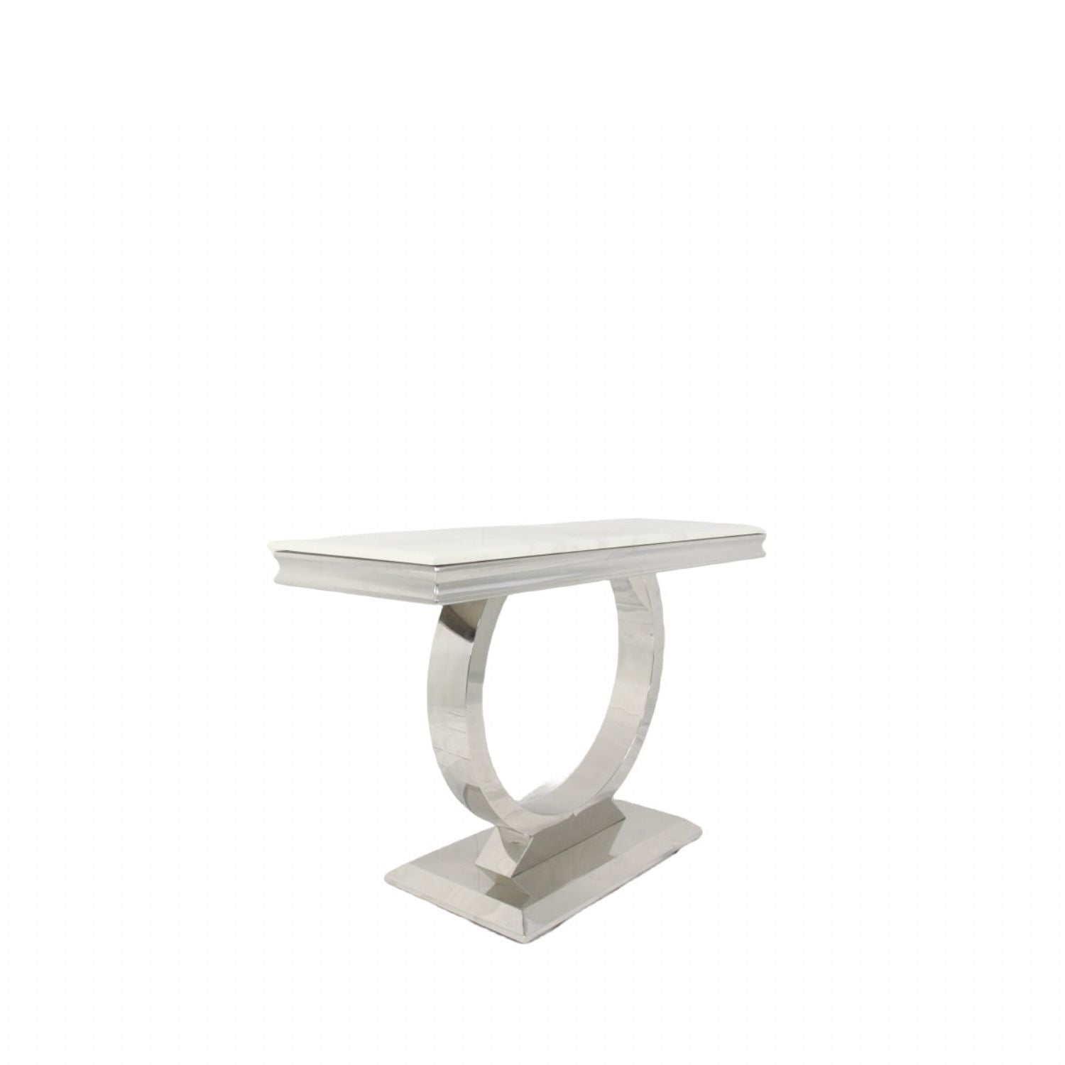 White Marble Effect 1.2m Console Table with Chrome Circular Pedestal Base