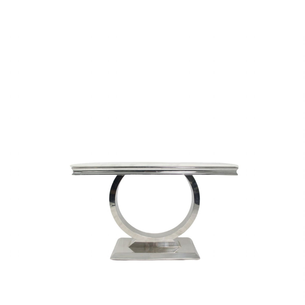 White Marble Effect 1.2m Console Table with Chrome Circular Pedestal Base