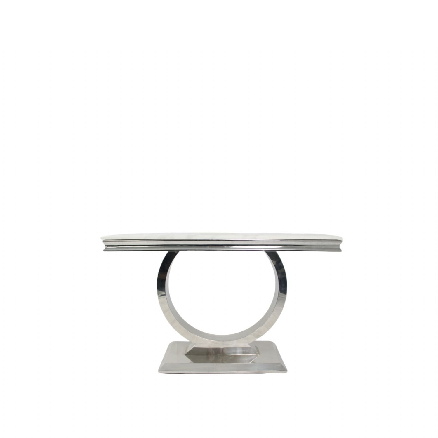 White Marble Effect 1.2m Console Table with Chrome Circular Pedestal Base