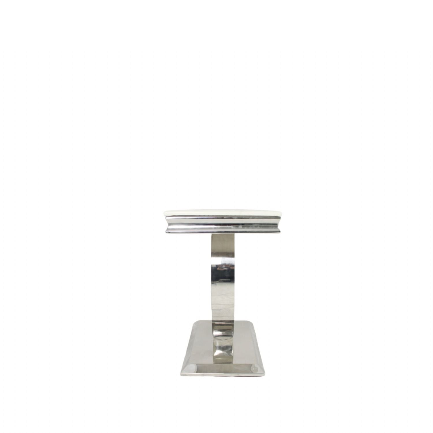 White Marble Effect 1.2m Console Table with Chrome Circular Pedestal Base