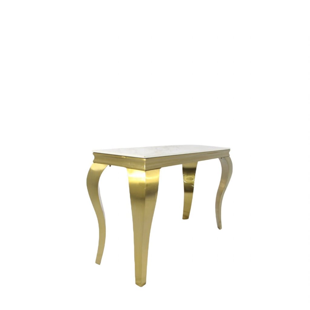 White Marble Effect 1.2m Console Table with Gold Metal Frame