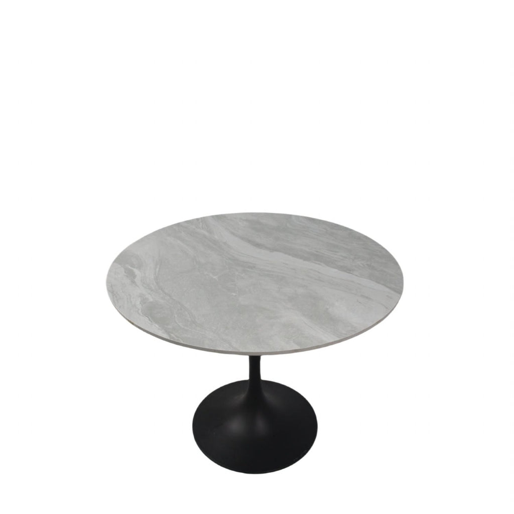 Grey Ceramic 0.9m Round Dining Table with Black Pedestal Base