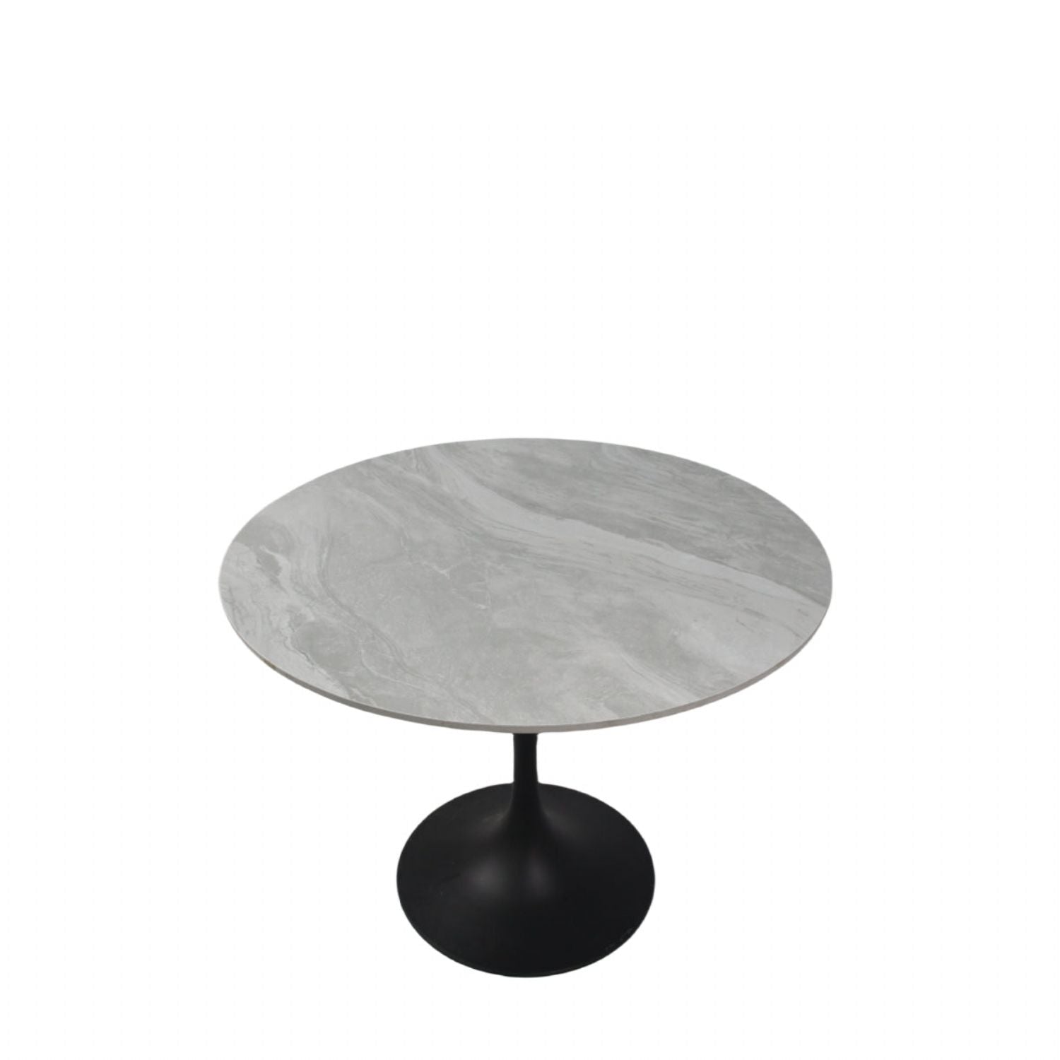 Grey Ceramic 0.9m Round Dining Table with Black Pedestal Base