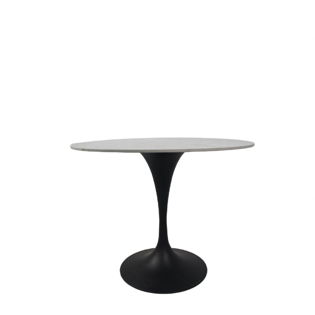 Grey Ceramic 0.9m Round Dining Table with Black Pedestal Base