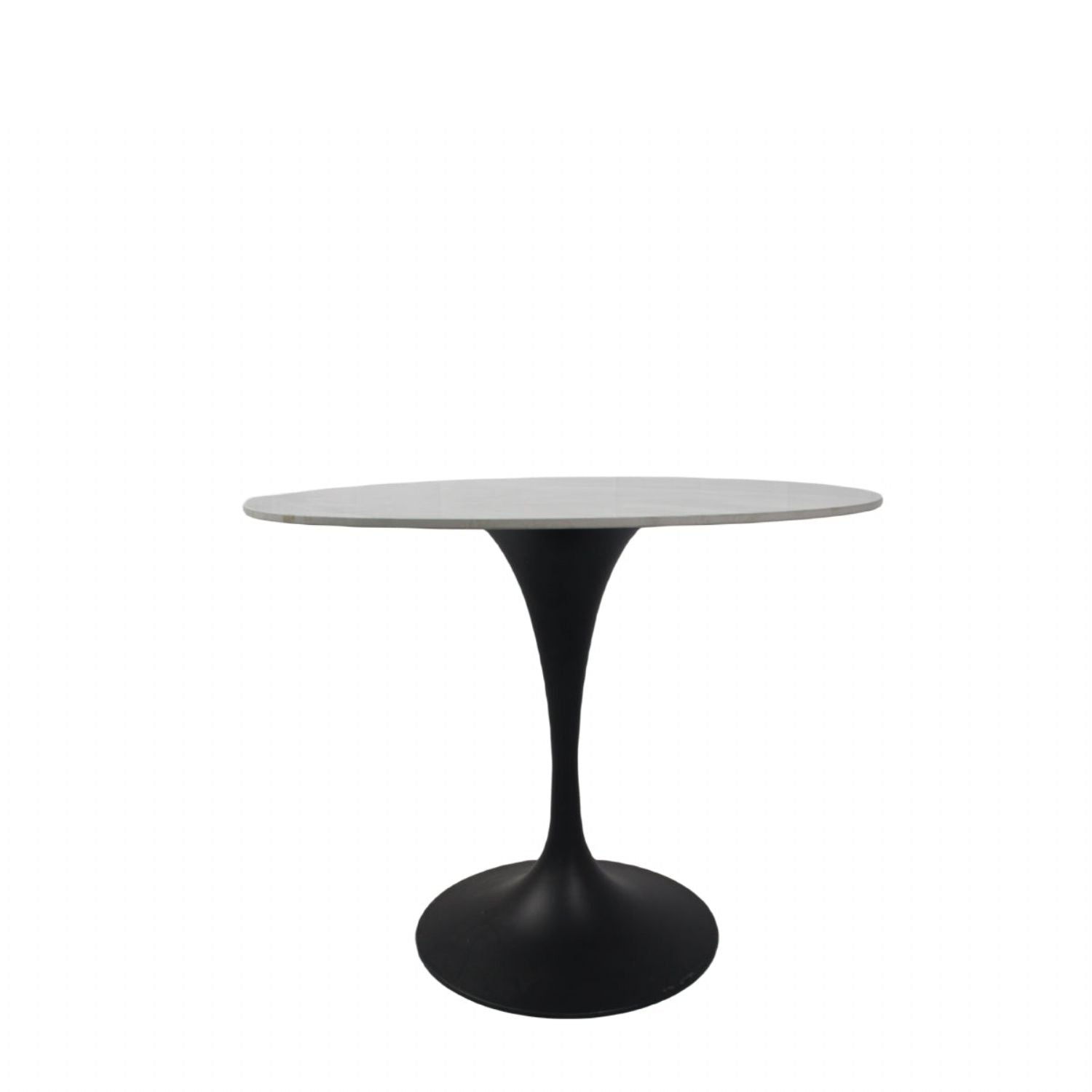 Grey Ceramic 0.9m Round Dining Table with Black Pedestal Base