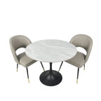 Grey Ceramic 0.9m Round Dining Table with Black Pedestal Base