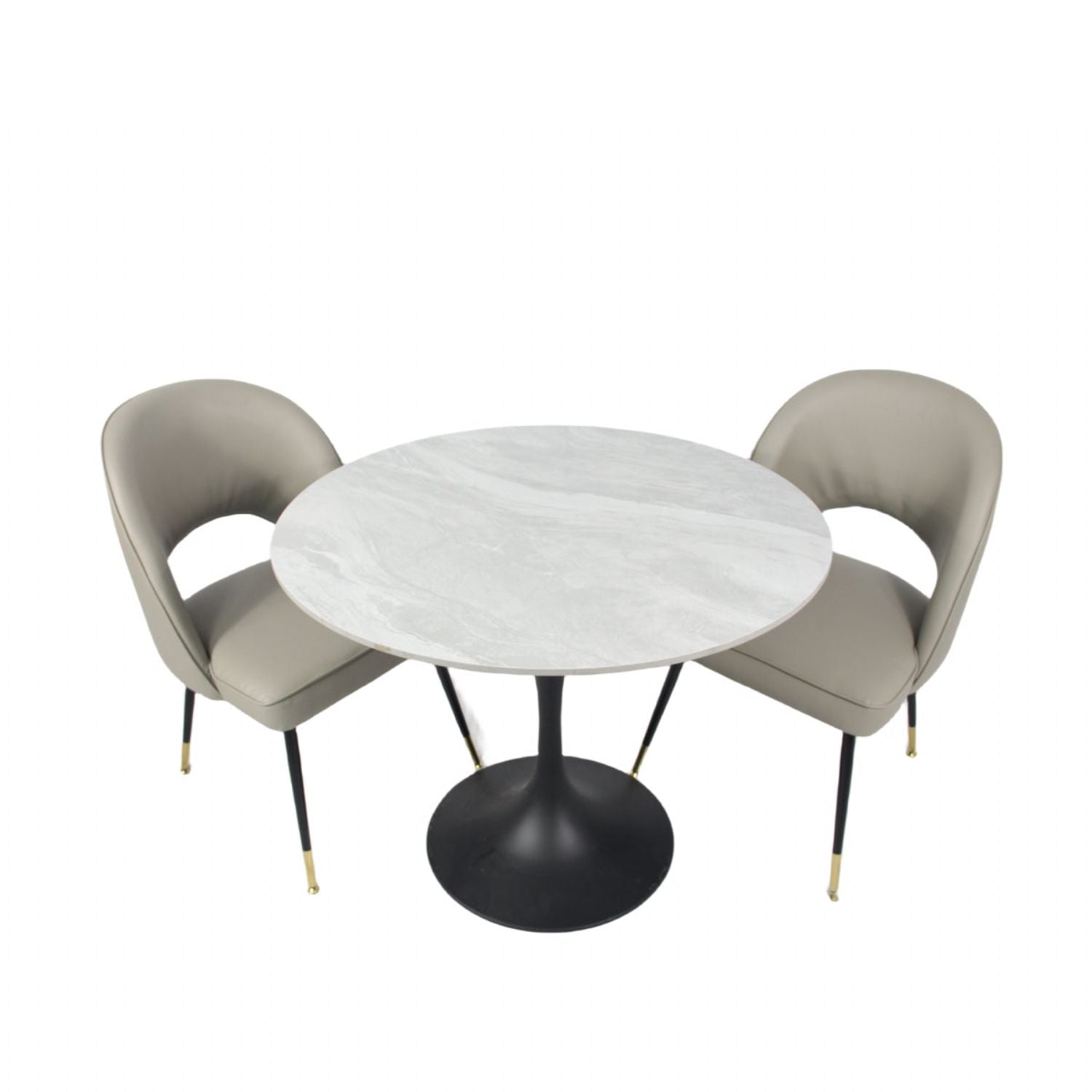 Grey Ceramic 0.9m Round Dining Table with Black Pedestal Base