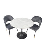 Grey Ceramic 0.9m Round Dining Table with Black Pedestal Base