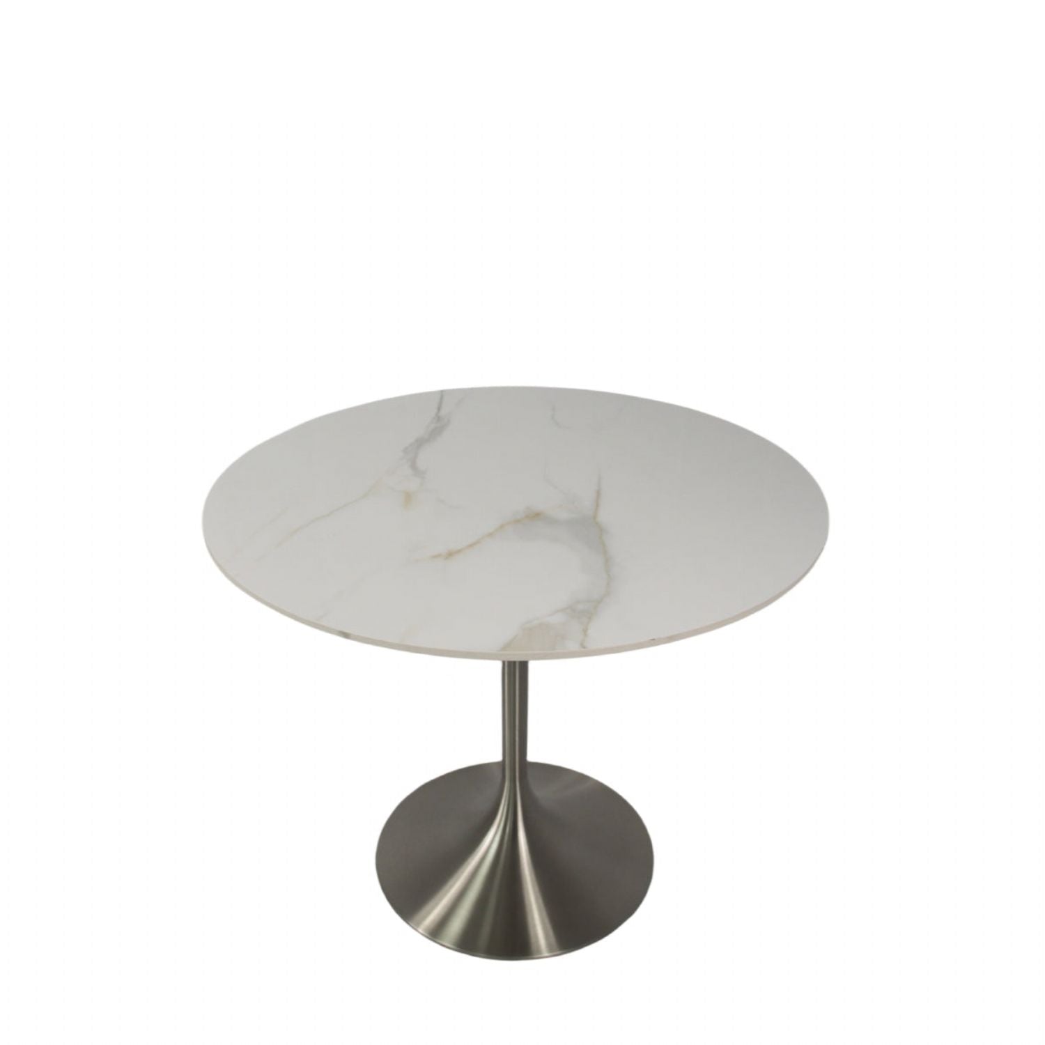 White Marble Effect Ceramic 0.9m Round Dining Table with Chrome Pedestal Base