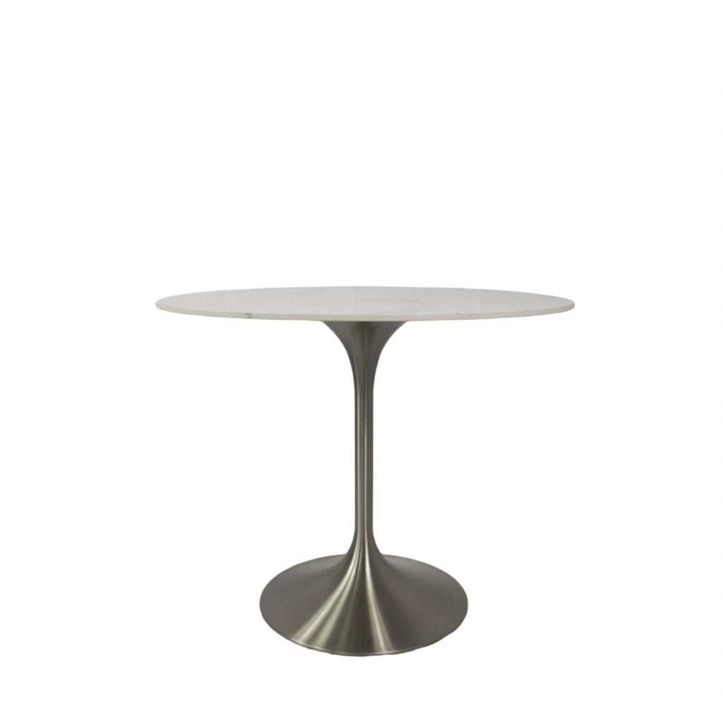 White Marble Effect Ceramic 0.9m Round Dining Table with Chrome Pedestal Base