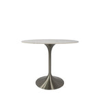 White Marble Effect Ceramic 0.9m Round Dining Table with Chrome Pedestal Base