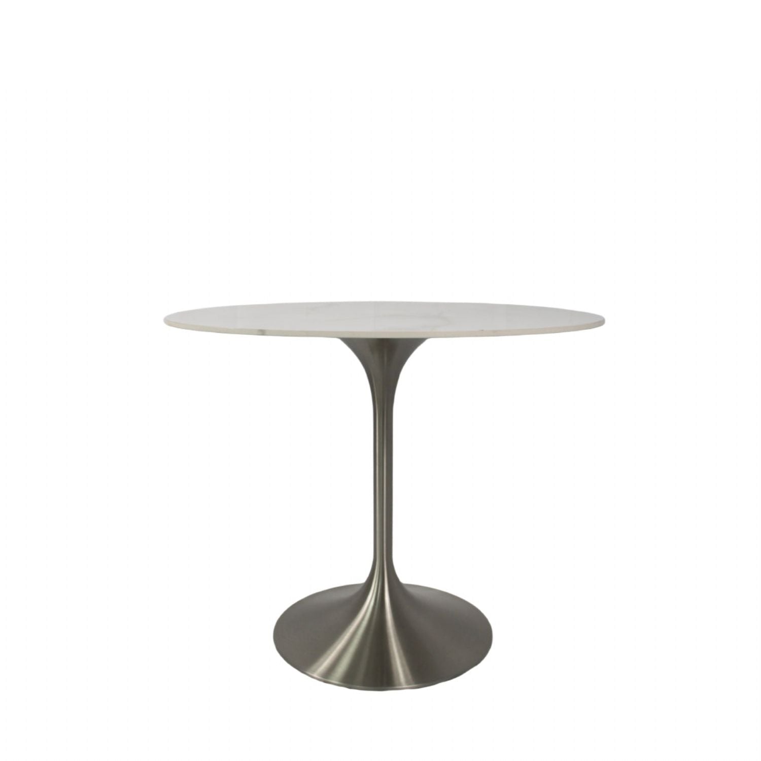 White Marble Effect Ceramic 0.9m Round Dining Table with Chrome Pedestal Base