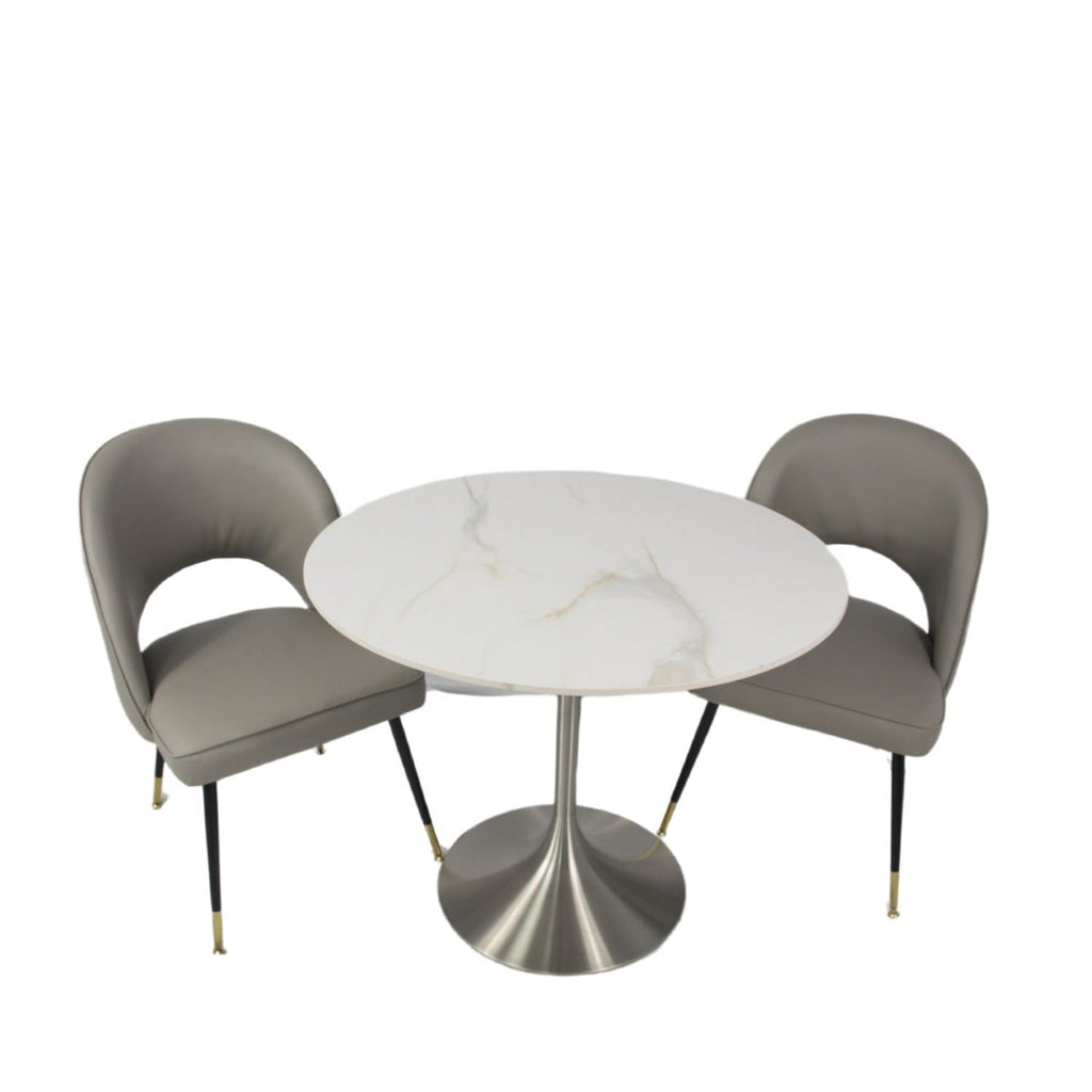 White Marble Effect Ceramic 0.9m Round Dining Table with Chrome Pedestal Base