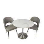 White Marble Effect Ceramic 0.9m Round Dining Table with Chrome Pedestal Base