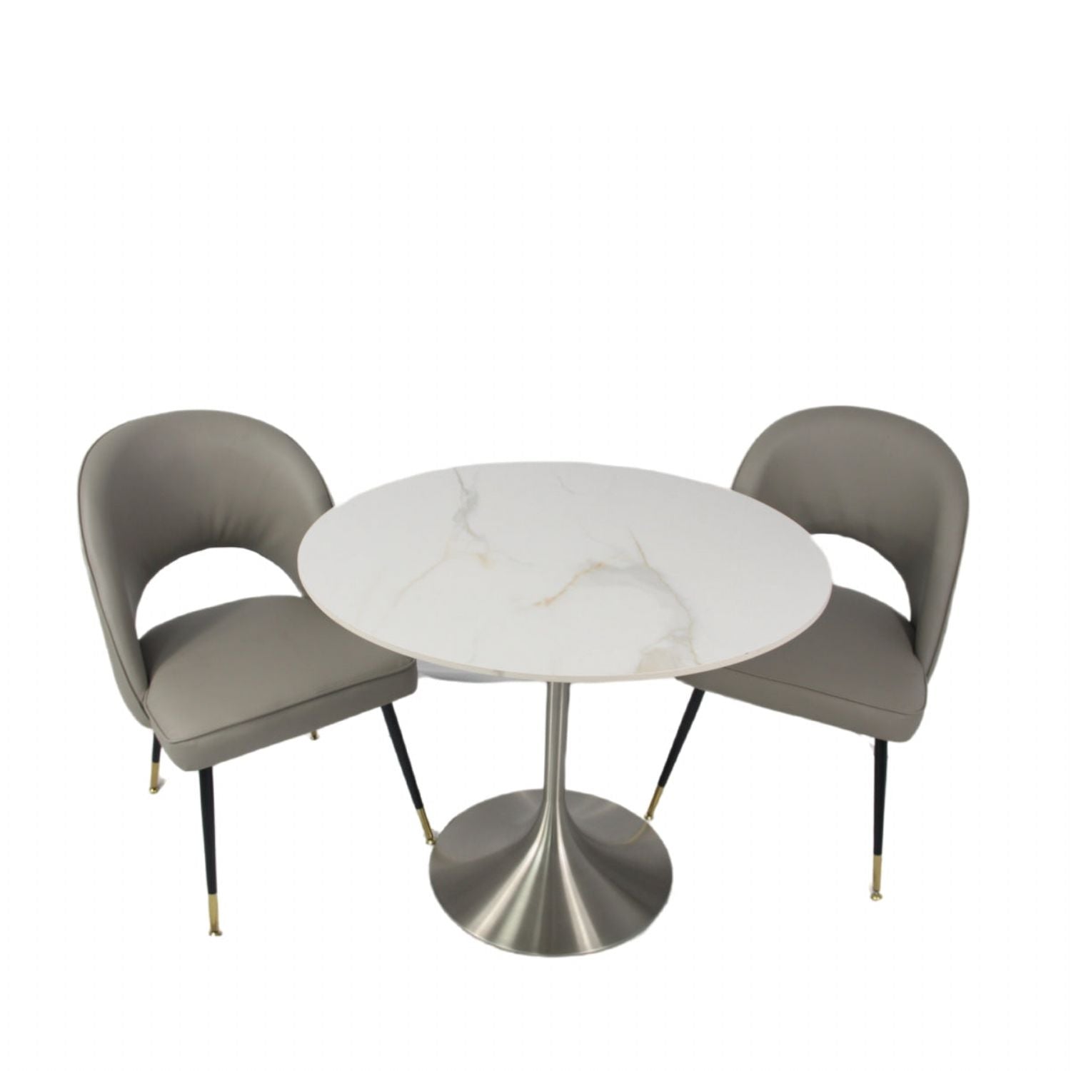 White Marble Effect Ceramic 0.9m Round Dining Table with Chrome Pedestal Base