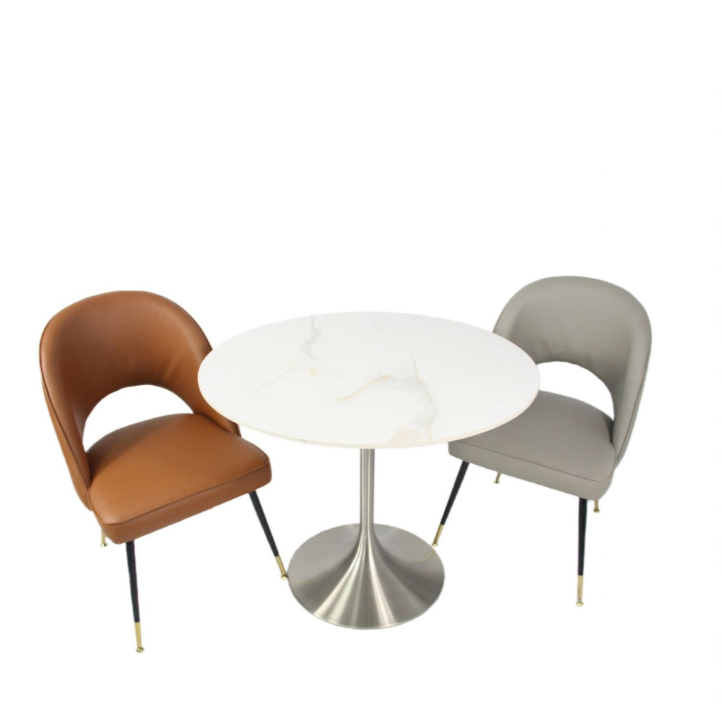 White Marble Effect Ceramic 0.9m Round Dining Table with Chrome Pedestal Base