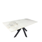 White Marble Effect Ceramic 1.8m/1.5m Dining Table with Black Cross Pedestal Base