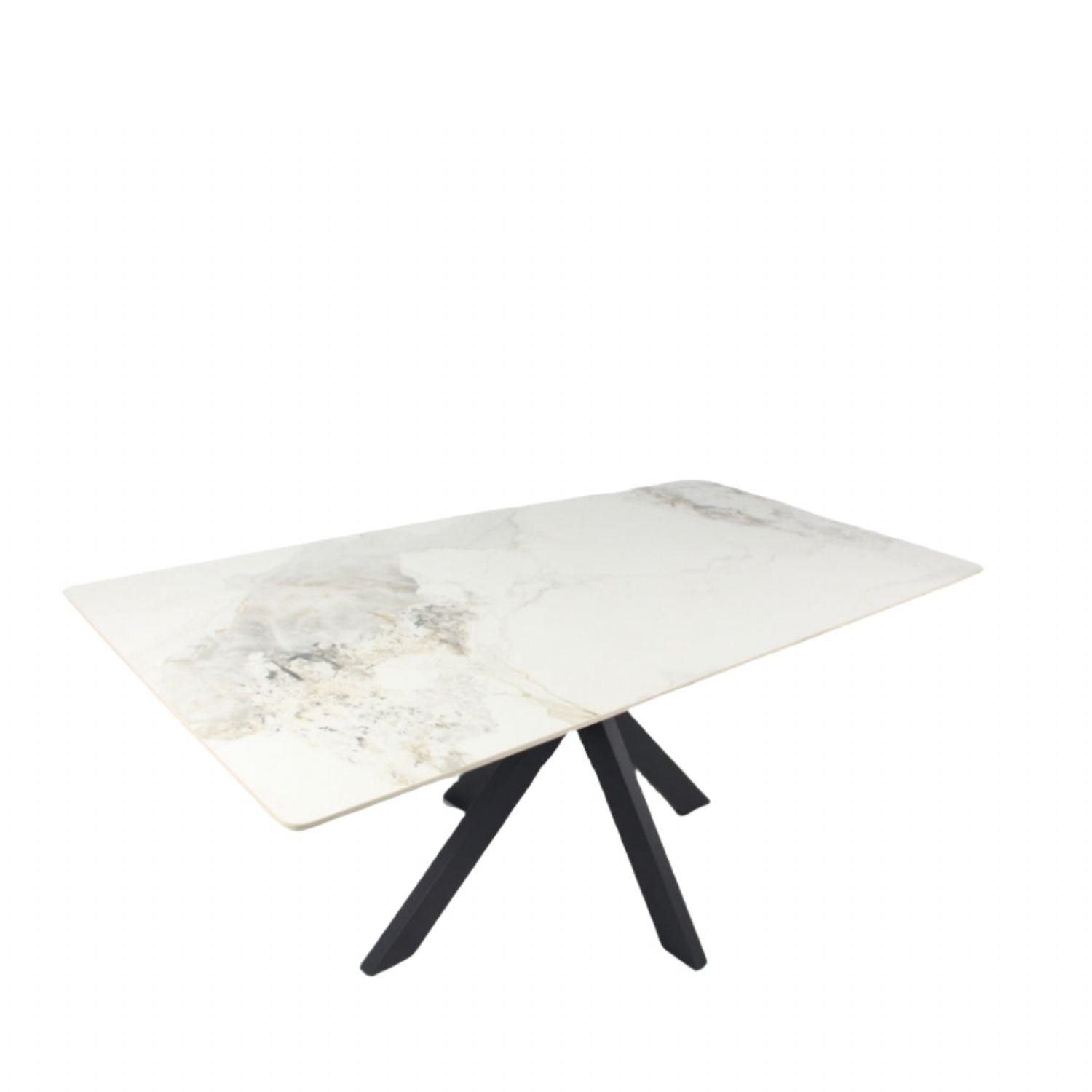 White Marble Effect Ceramic 1.8m/1.5m Dining Table with Black Cross Pedestal Base
