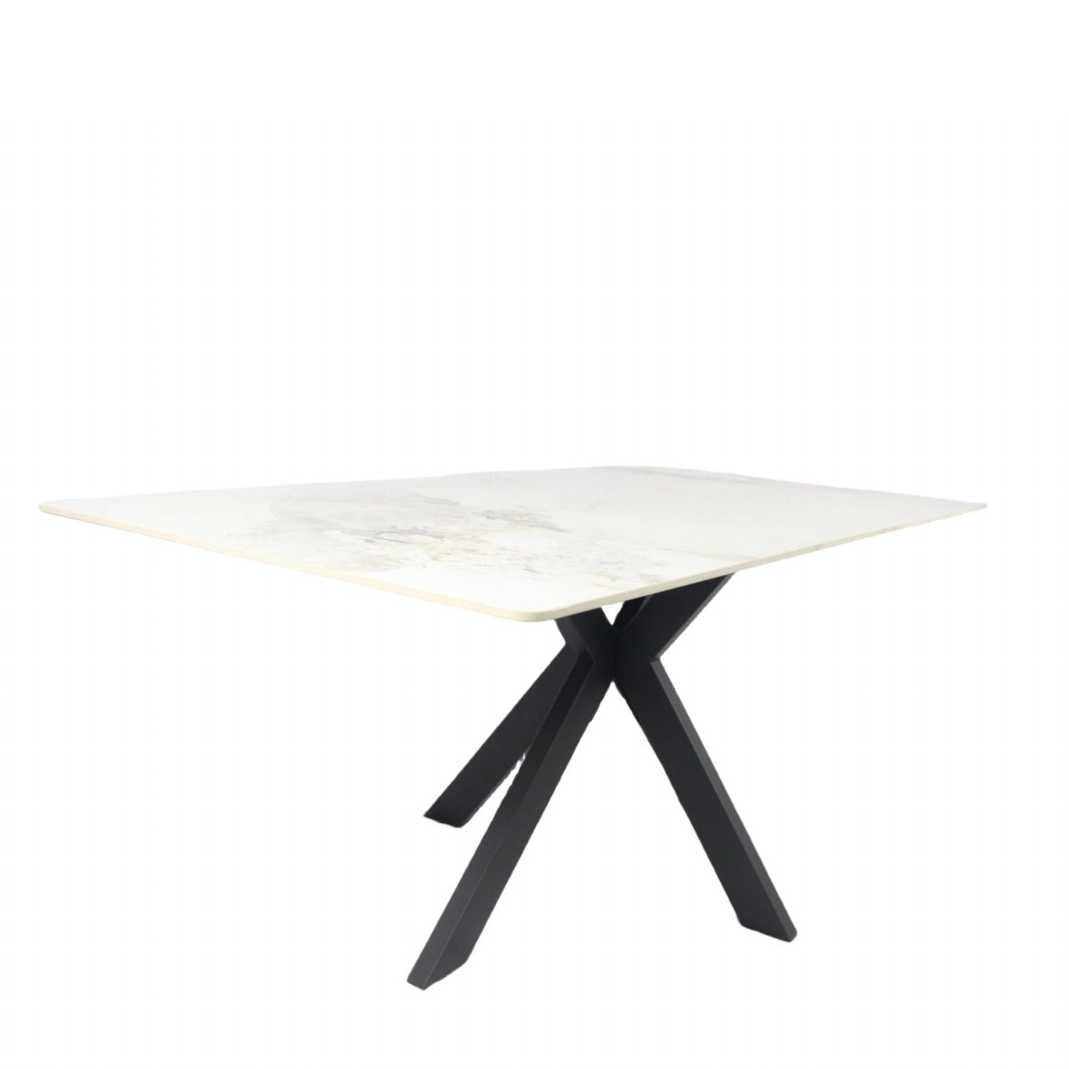 White Marble Effect Ceramic 1.8m/1.5m Dining Table with Black Cross Pedestal Base