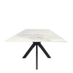 White Marble Effect Ceramic 1.8m/1.5m Dining Table with Black Cross Pedestal Base