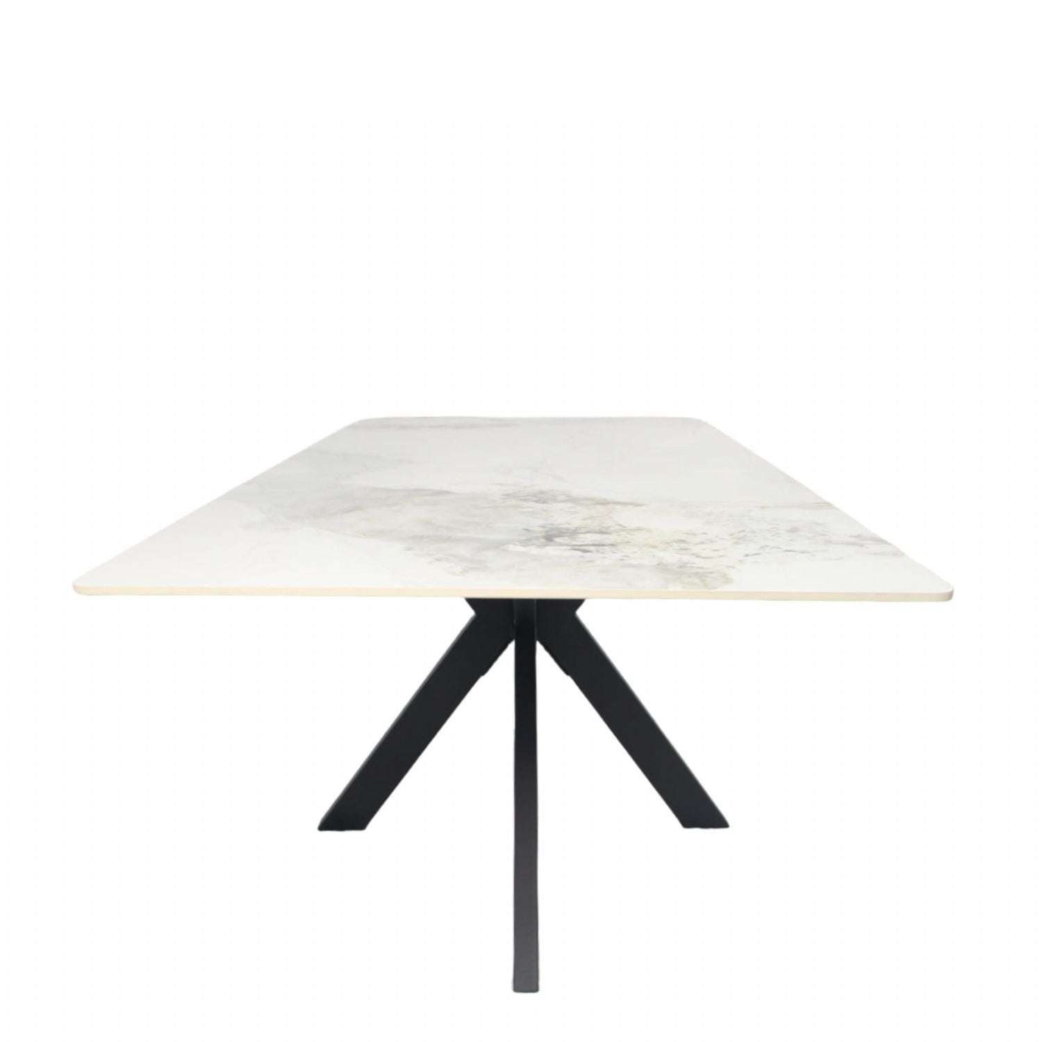 White Marble Effect Ceramic 1.8m/1.5m Dining Table with Black Cross Pedestal Base