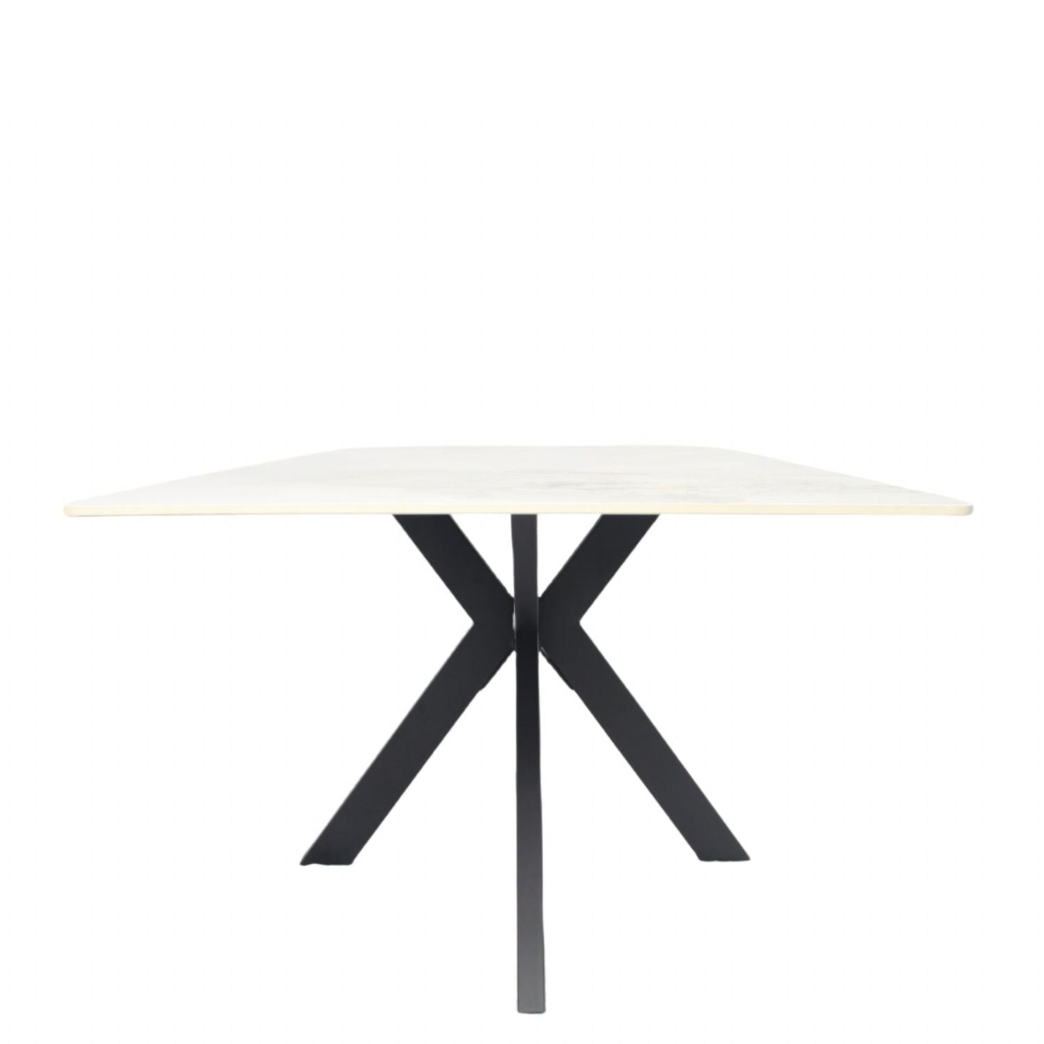 White Marble Effect Ceramic 1.8m/1.5m Dining Table with Black Cross Pedestal Base