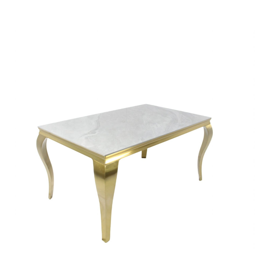 White Marble Effect 1.5m/1.8m/2.0m Rectangular Dining Table with Gold Metal Legs