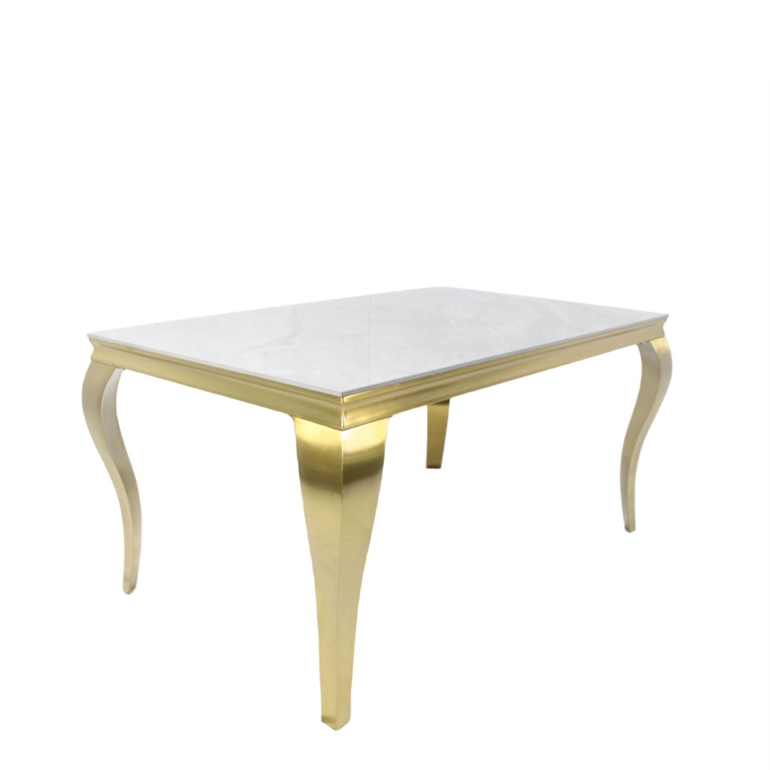 White Marble Effect 1.5m/1.8m/2.0m Rectangular Dining Table with Gold Metal Legs